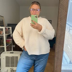 FOREVER 21+ CHENILLE CREAM MOCK-NECK SWEATER 3X